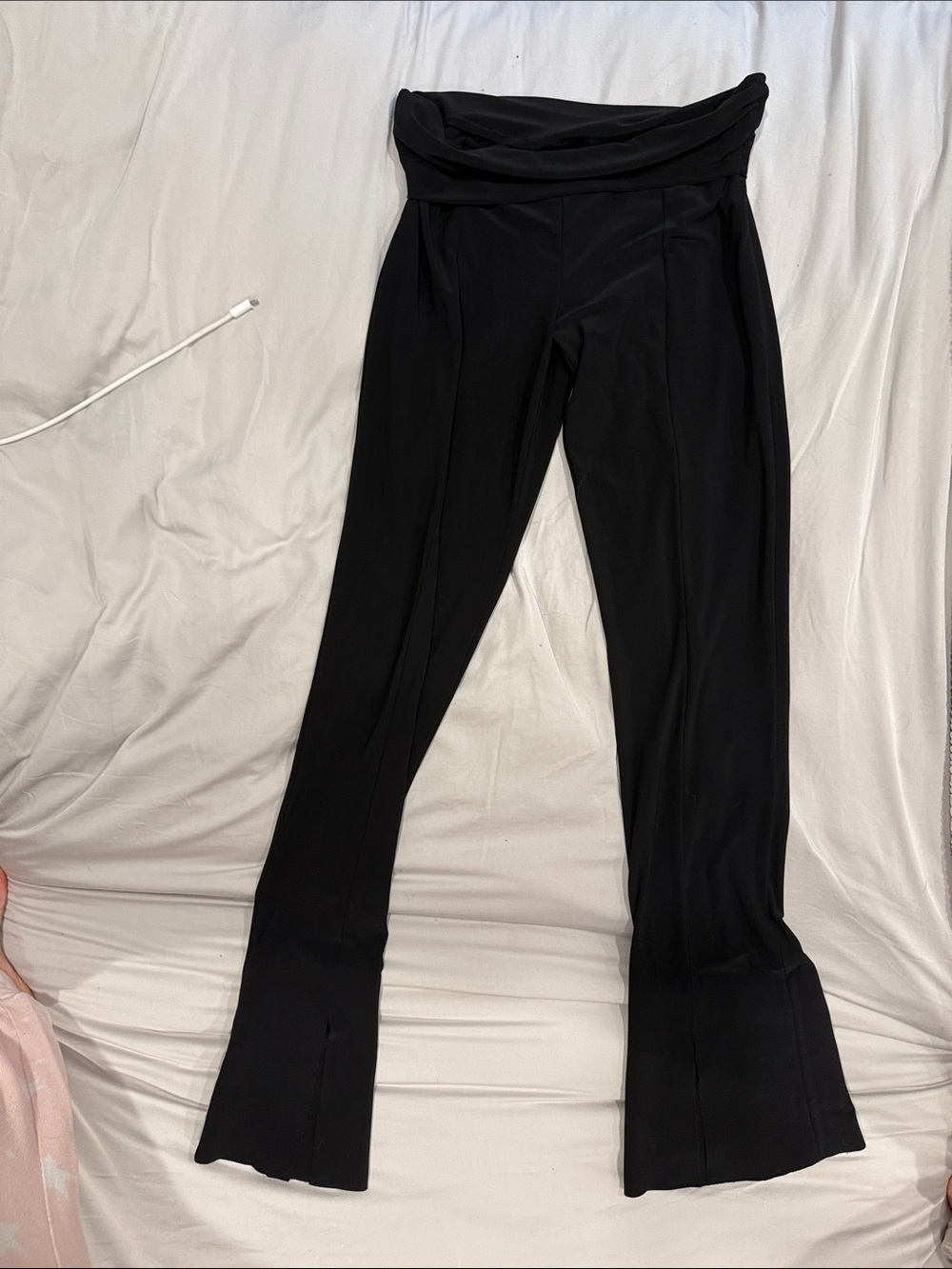 Normal Kamali Black Fold-Over Waist Flared Pants with slit - Women's